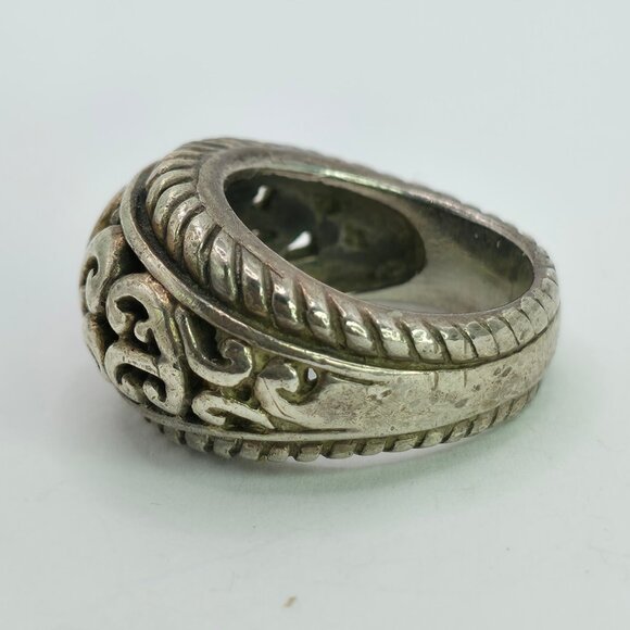 Vintage Sterling Silver 925 Ornate Engraved Dome Band Ring Size 8 - Picture 2 of 9